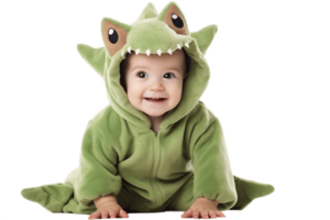 ai generiert Baby Junge im ein Dinosaurier Kostüm auf transparent Hintergrund. png