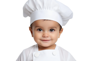 ai gegenereerd baby jongen vervelend een klein chef-kok hoed Aan transparant achtergrond. ai png