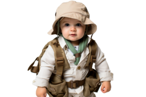 ai gegenereerd baby jongen in een safari ontdekkingsreiziger kleding Aan transparant achtergrond. ai png