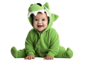 ai généré bébé garçon dans une dinosaure costume sur transparent Contexte. png