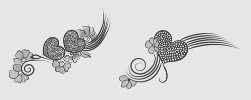 Flower illustration of pencil line art with heart style  coloring book page Free Vector