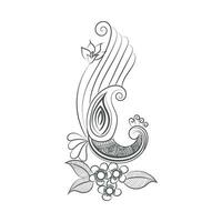 Peacock and flower hand drawn line art design Free Vector