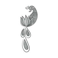 Peacock and flower hand drawn line art design Free Vector