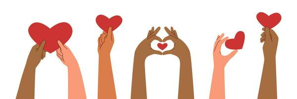 Hands raised up with hearts vector