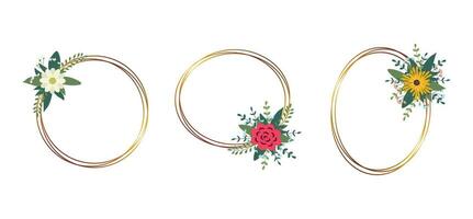 conjunto de oro circulo marco con acuerdo. Perfecto para Boda invitación tarjetas, lujo plantillas vector