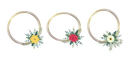 conjunto de oro circulo marco con acuerdo. Perfecto para Boda invitación tarjetas, lujo plantillas vector