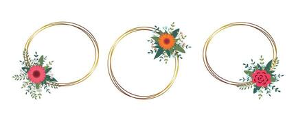 conjunto de oro circulo marco con acuerdo. Perfecto para Boda invitación tarjetas, lujo plantillas vector