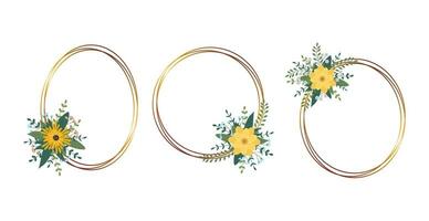 conjunto de oro circulo marco con acuerdo. Perfecto para Boda invitación tarjetas, lujo plantillas vector