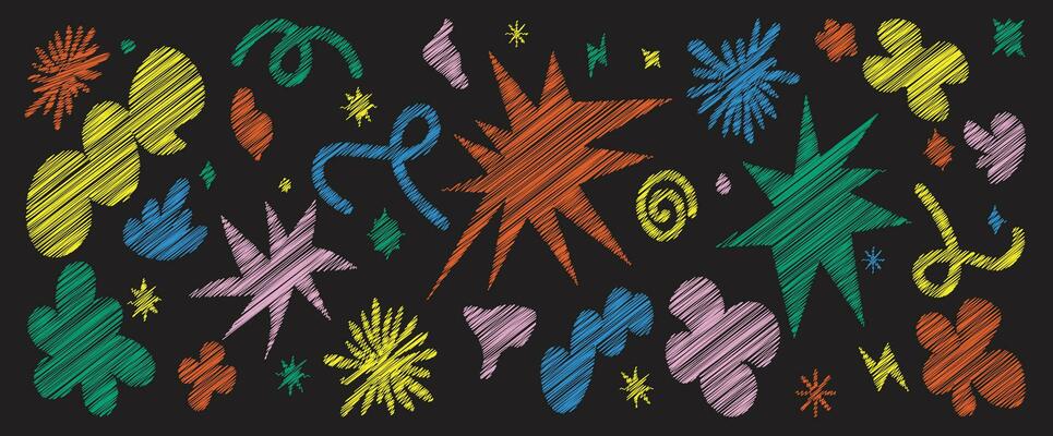 Abstract shapes set with trendy scribble texture. Contemporary aesthetic element for logo, decoration, sticker