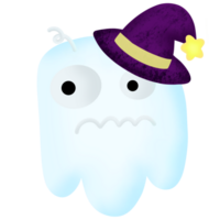 a cartoon ghost with a witch hat on png
