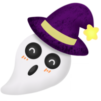 a cartoon ghost wearing a purple witch hat png