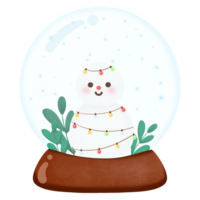 snowman in a snow globe with christmas lights png