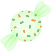 een groen snoep met oranje en groen dots png