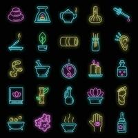 Ayurveda icons set vector neon