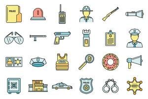 Police station equipment icons set vector color