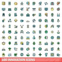 100 innovation icons set, color line style vector