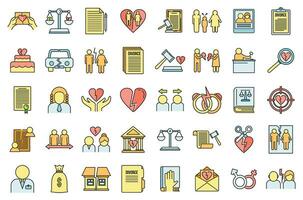 Divorce separation icons set vector color