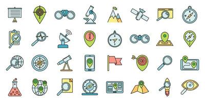 Research icons set vector color