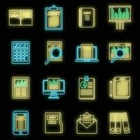 Audit system icons set vector neon