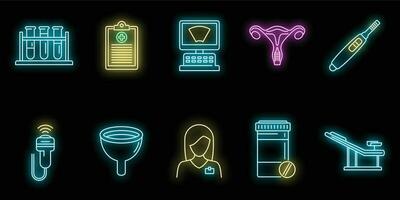 Hospital gynecologist icons set vector neon