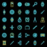 Mechanic watch repair icons set vector neon