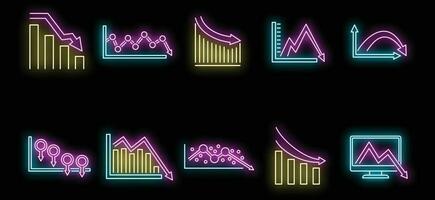 Regression chart icons set vector neon