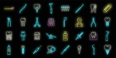 Tooth restoration clinic icons set vector neon