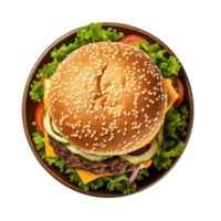 ai generiert Hamburger mit Rindfleisch Käse und Gemüse auf ein transparent Hintergrund png