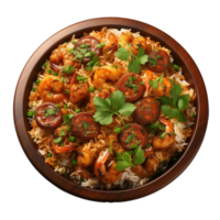 AI generated Bowl of delicious fried rice with shrimps on transparent background png