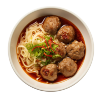 AI generated Noodles and meatballs in a bowl isolated on transparent background png