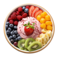 AI generated Bowl with tasty yogurt and fruits on transparent background png