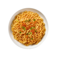 AI generated Bowl of tasty cooked indomie instant noodles on transparent background png