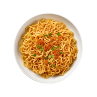 ai generiert Schüssel von lecker gekocht indomie sofortig Nudeln auf transparent Hintergrund png