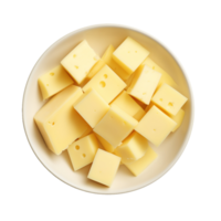 AI generated Bowl with tasty cheese cubes on transparent background png