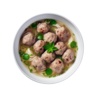 ai generiert oben Aussicht von Suppe mit Fleischklößchen isoliert auf transparent Hintergrund png