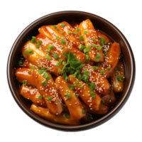 ai généré bol avec savoureux tteokbokki sur transparent Contexte png