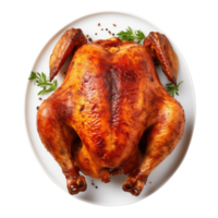 AI generated Plate with tasty roasted chicken on transparent background png