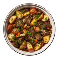 ai généré du boeuf Ragoût avec patates et carottes dans une bol isolé sur transparent Contexte png