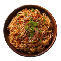 AI generated Bowl of tasty soba noodles with sesame seeds on transparent background png