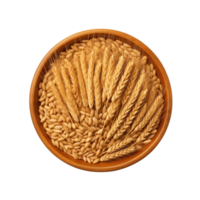 AI generated Spikelets of wheat in a wooden bowl isolated on transparent background png