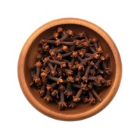 AI generated Cloves in a wooden bowl isolated on transparent background png