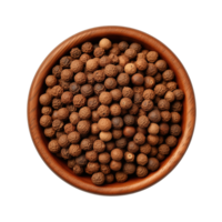 AI generated allspice in wooden bowl isolated on transparent background png