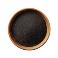 AI generated Black sesame seeds in a wooden bowl isolated on transparent background png