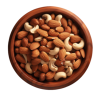 AI generated Mixed nuts in wooden bowl isolated on transparent background png