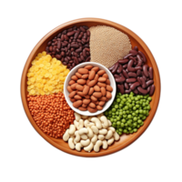 AI generated Different types of beans in bowl on transparent background, top view png