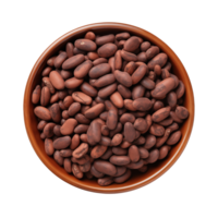 ai generado parte superior ver de un cuenco de cacao frijoles en transparente antecedentes png