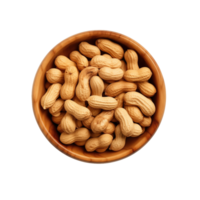 AI generated Peanuts in wooden bowl isolated on transparent background png
