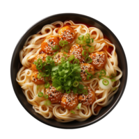 AI generated Bowl of udon noodles with sesame seeds and parsley on transparent background png