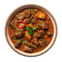 AI generated Beef curry with potatoes in bowl on transparent background png