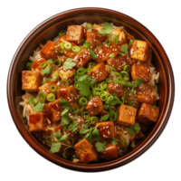 ai generiert mapo Tofu mit Reis im Schüssel isoliert auf transparent Hintergrund png